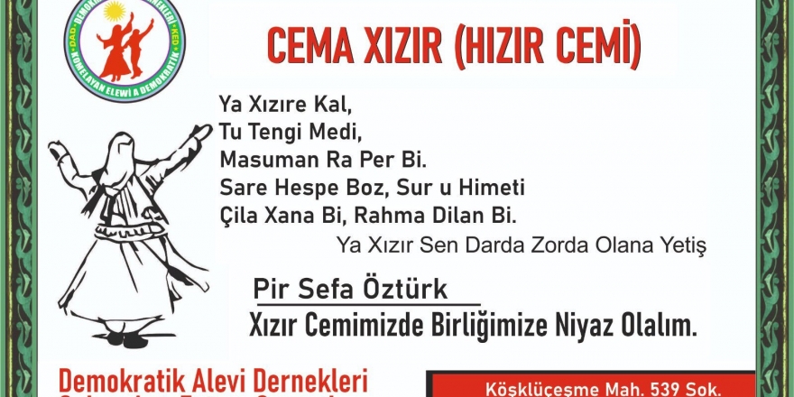 DAD Gebze Şubesi’nde Xızır Cemi tutulacak