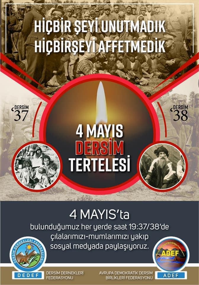 DEDEF ve ADEF: 4 Mayıs Dersim 1937-38 Tertelesi Günü ilan edilsin